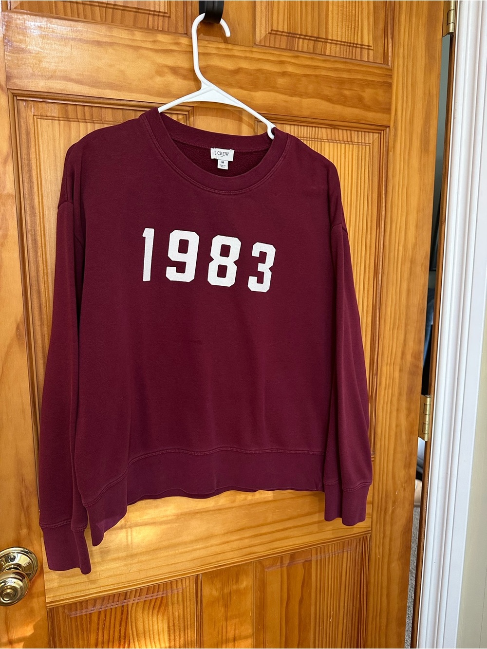J. Crew Women’s Burgundy Crewneck Sweatshirt with White '1983' Print